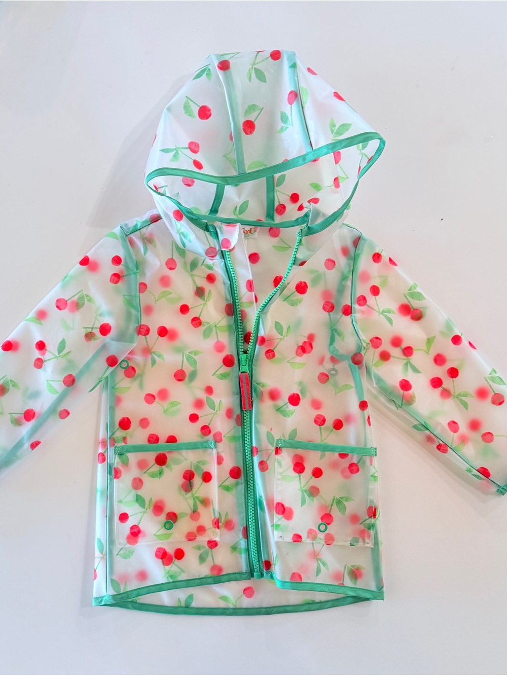 Cat & Jack Clear Cherry Print Raincoat with Green Trim
